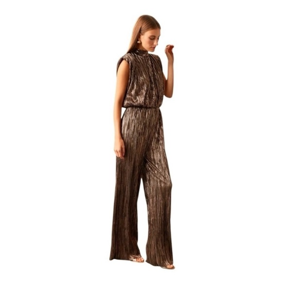 Sabina Musayev Jones Jumpsuit in Black & Metallic Gold Sleeveless Size Medium - Picture 2 of 12